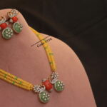 CZ Coral Pendant Set with Yellow and Green Beads