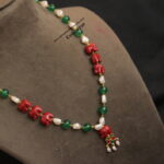 Elephants , Pearl and Emerald Beads Chain with Jadaukundan Pendant
