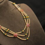 Ruby Pendants with Swarovski Pearl, Gold Balls and Emerald Beads
