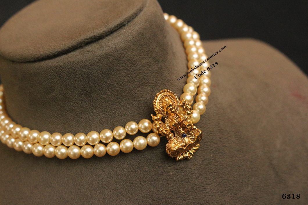 6318.jpg Lakshmi Pendant with Swarovski Pearl Choker - Image 1