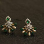 Emerald Stone CZ Studs with Emerald and Pearl Beads