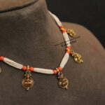 Kasu Necklace with Pearl Chain and Coral Beads