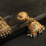 Gold Laskhmi Devi Jhumki with Black Diamond Beads