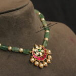 Jadaukundan Pendant with Natural Emerald Beads and Swarovski Pearl