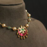 Jadaukundan Pendant with Emerald and Swarovski Pearl Choker