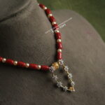 CZ Pendant with Coral and Swarovski Pearl