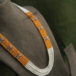 Purple CZ Stone Pendants with Real CZ Orange Beads and Pearl Mala