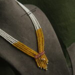 Ruby Pendant with Yellow Beads and Pearl Mala
