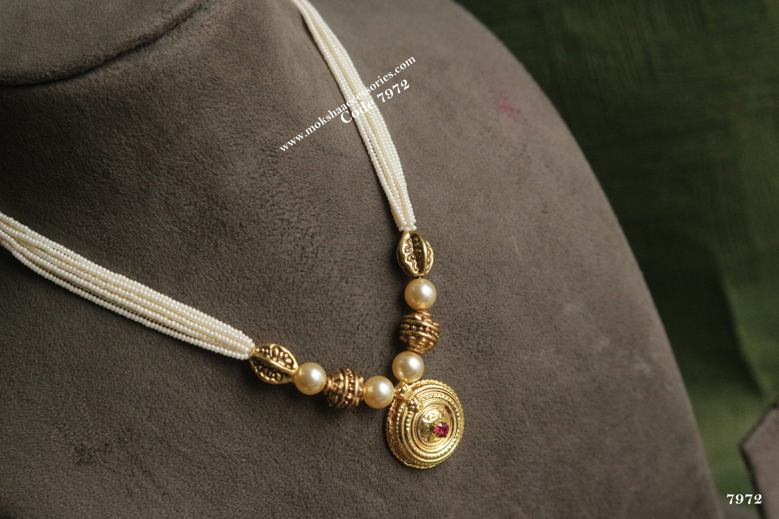 7972-scaled-1.jpg Kasu Pendant with Pearl Chain and Antique Gold Balls - Image 1