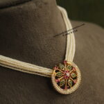 CZ Ruby Stone Pendant with Pearl Chain