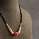 Real Coral with Swarovski Pearl and Black Beads