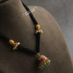 Jadaukundan Jhumkii Pendant with Gold Balls and Black Beads