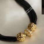 CZ Ring Pendant with Antique Gold Balls and Black Beads