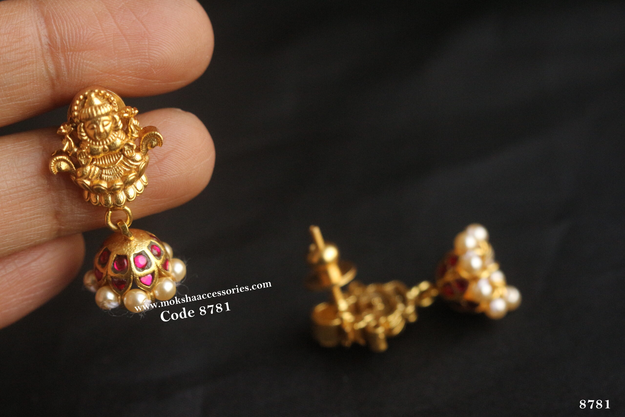 8781-scaled-1.jpg Jadaukundan Jhumki with Lakshmi Devi Studs - Image 1