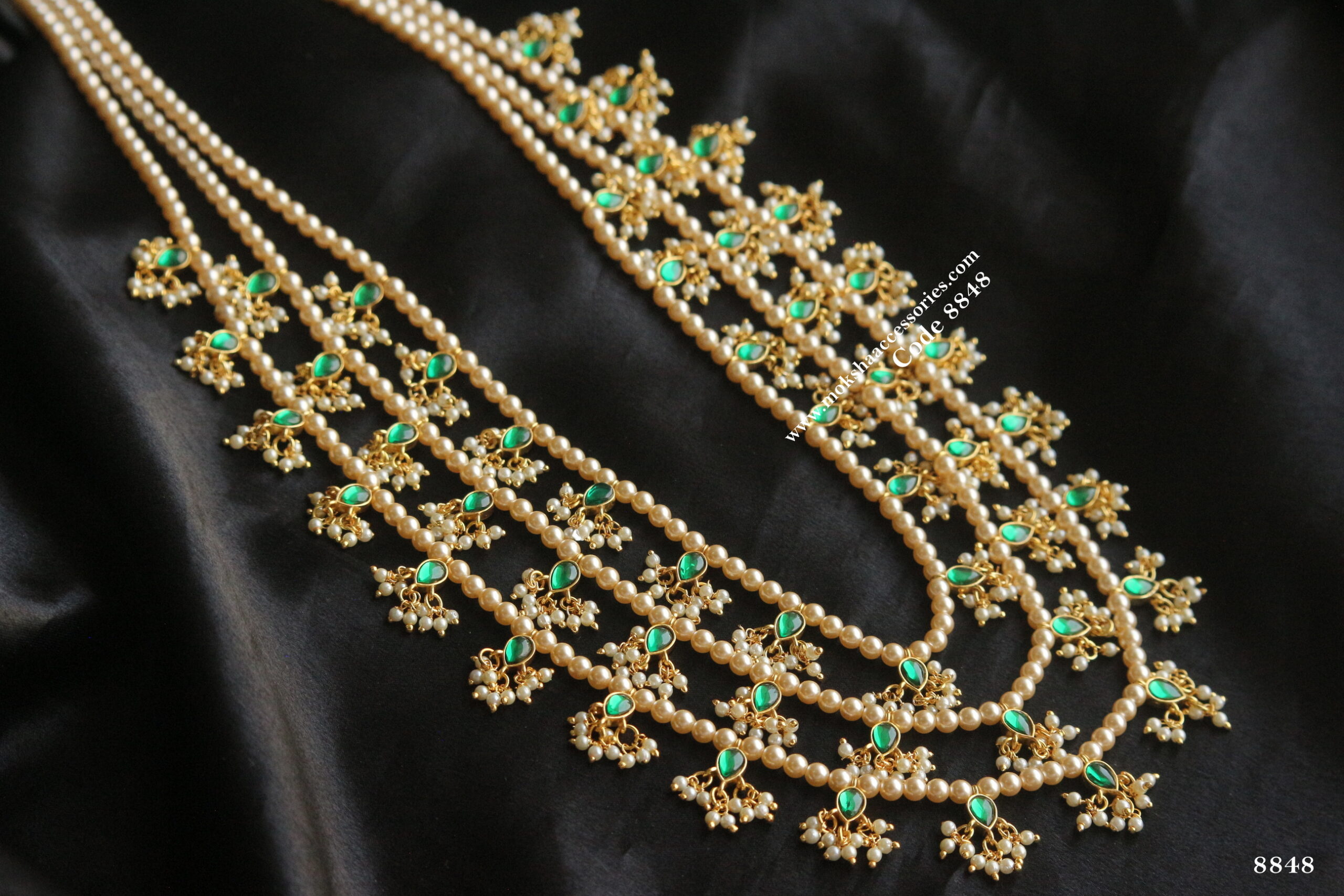 8848-scaled-1.jpg Jadaukundan Rani Haram with Pearl Drops and Swarovski Pearls - Image 1