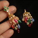Jadaukundan Changeable CZ Studs with Sarvsoki Pearl and Real CZ Multicolor Jhumki