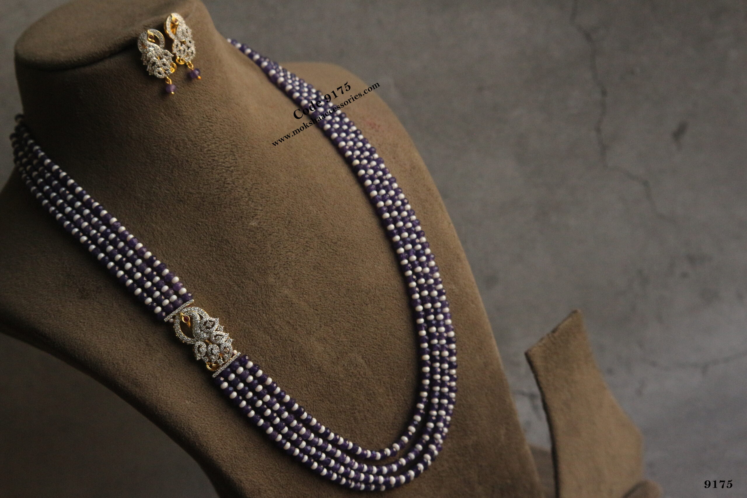 9175-scaled-1.jpg CZ Pendant Set with Purple Beads Haram - Image 1