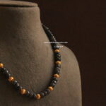 Black Natural Flat Beads Mala with Antique Balls