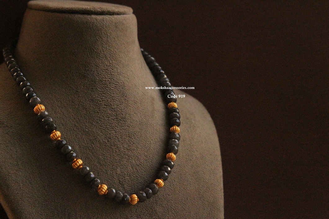 919.jpg Black Natural Flat Beads Mala with Antique Balls - Image 1