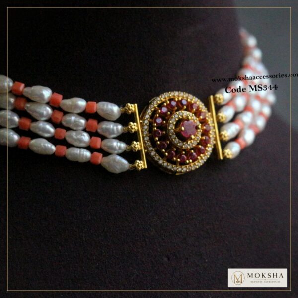 92.5 silver cz choker with real pearls and corals (5.6 gms) – Moksha Designer Accessories