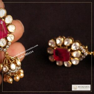 92.5 silver mozonite and ruby stone jhumki with back screw (22.7 gms) – Moksha Designer Accessories