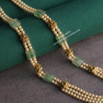 Emerald and Swarovski Pearls Mala with Nakshi Lakshmi Devi Pendants