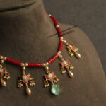 Jadaukundan Coral Necklace with Swarovski Pearl Drops