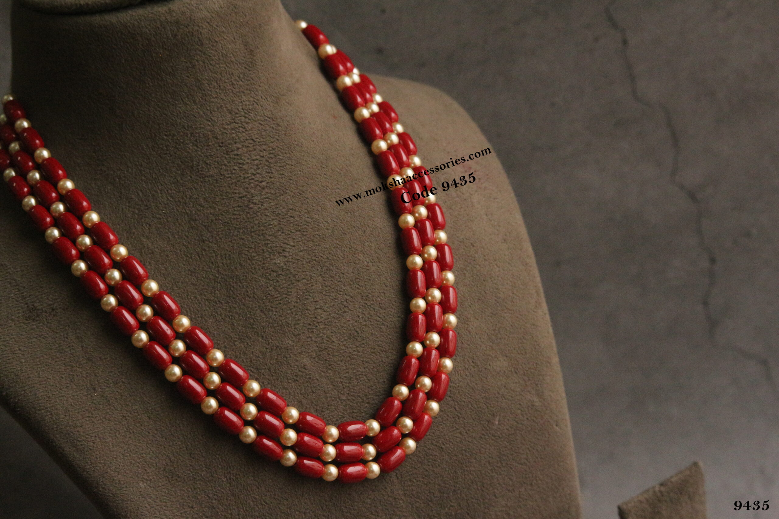 9435-scaled-1.jpg Coral and Swarovski Pearl Mala - Image 1