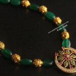 CZ Multi Stone Pendant with Emerald Beads and Gold Balls