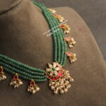 Jadaukundan Pendants with Emerald Beads and Rice Pearl Drops