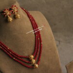 Ruby Marroon Onyx Beads with Nakshi Gold Balls and Earrings