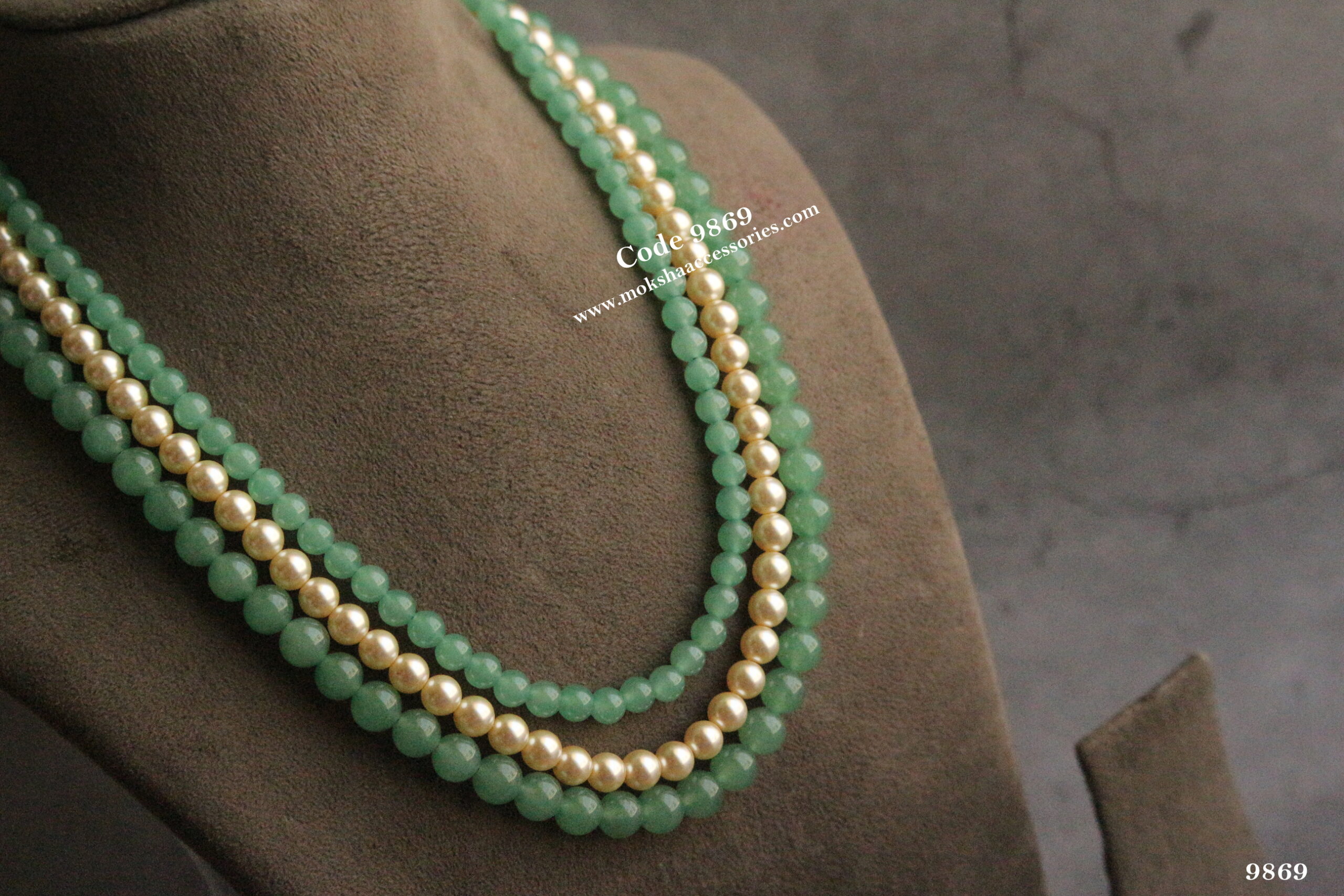 9869-scaled-1.jpg Emerald Beads Mala with Swarovski Pearls - Image 1