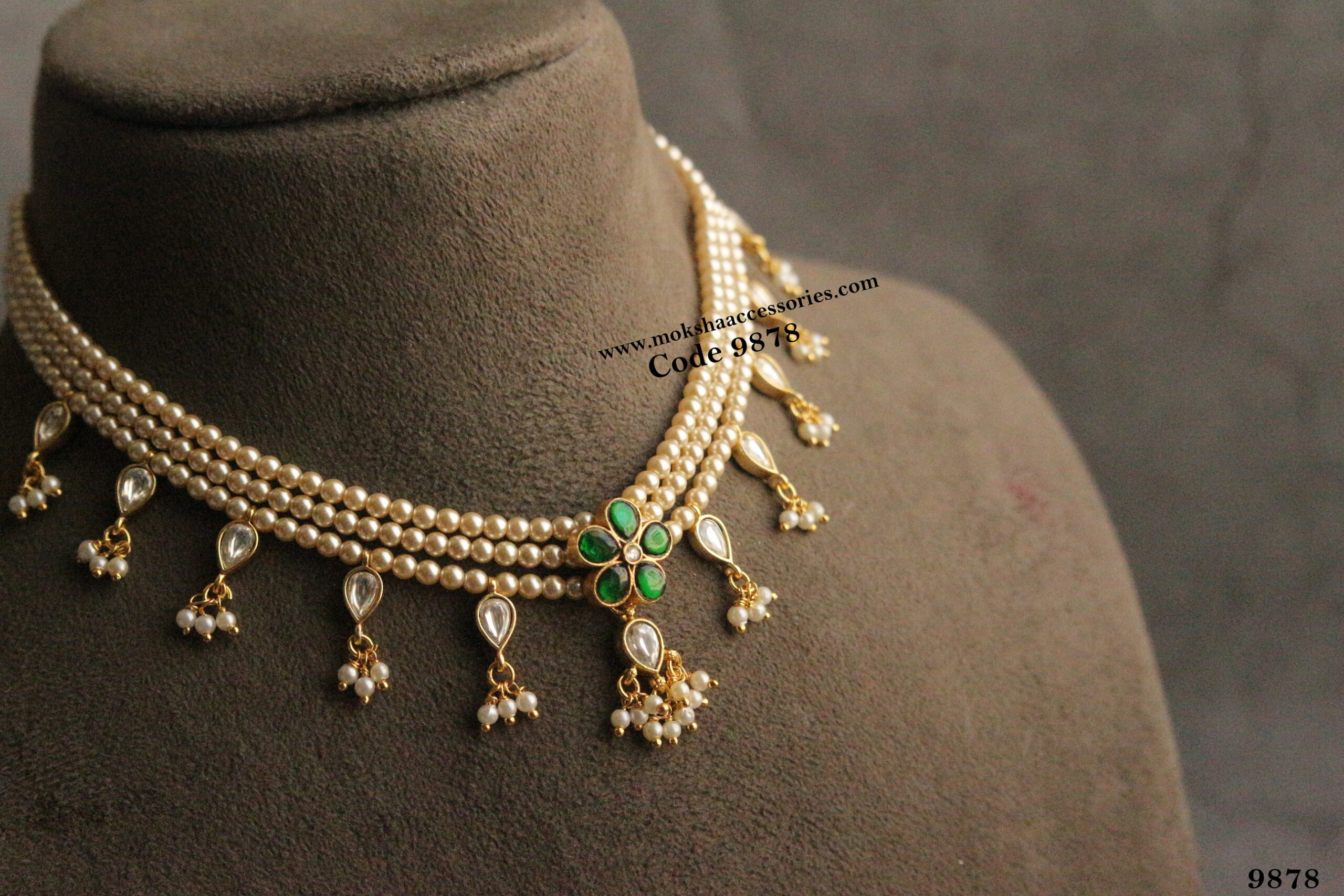 9878-scaled-1.jpg Jadaukundan Pendant with Real CZ Beads - Image 1