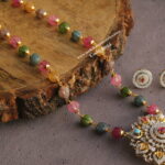 Navrathan Pendant Set with Multicolor Pumpkin Beads Mala