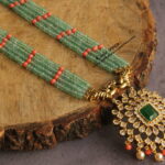 CZ Emerald Stone Pendant with Emerald Beads and Corals