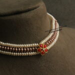 Jadaukundan Coral Pendant with Shell Pearls Choker