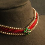 Jadaukundan Pendant with Swarovski Pearls and Red Onyx Beads