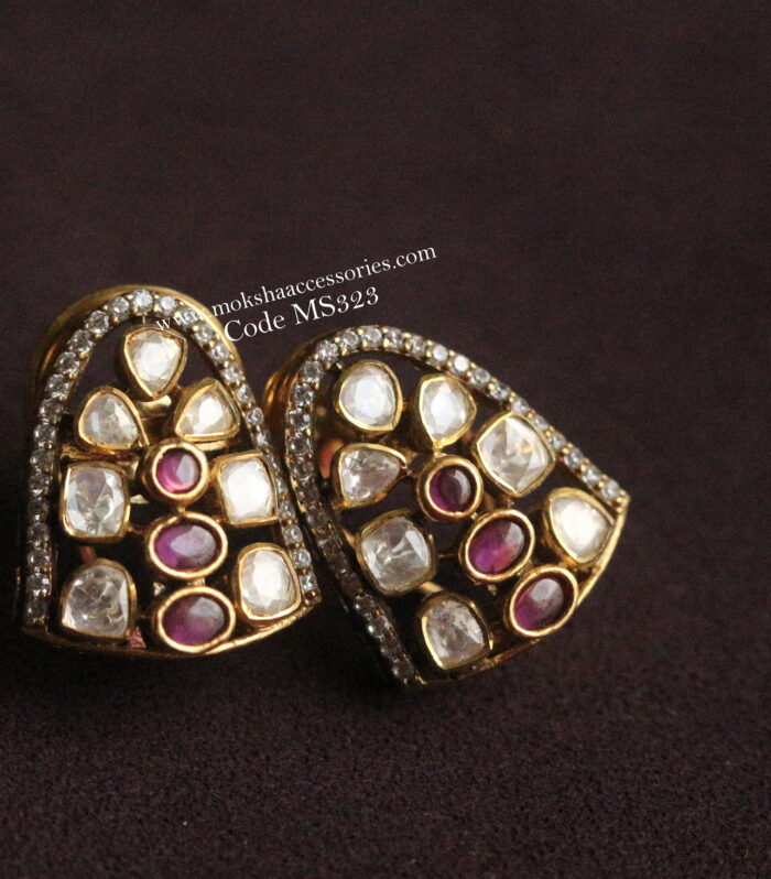 92.5 silver mozonite and ruby stone studs with back screw (11.82 gms)