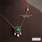 CZ emerald and mozonite stone pendant with invisible chain – Moksha Designer Accessories