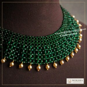 Green jali mala with sarvoski pearls – Moksha Designer Accessories