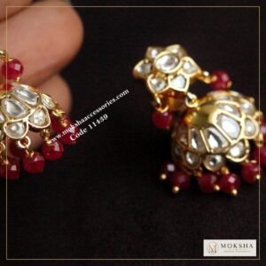Jadaukundan jhumki with real chatam ruby – Moksha Designer Accessories
