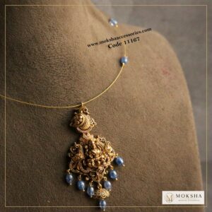 Nakshi pendant with real cz crush beads and invisible chain – Moksha Designer Accessories