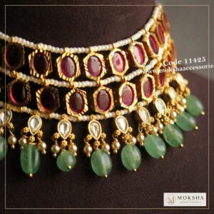 Ruby cz choker with strawbery drops and sarvoski pearls – Moksha Designer Accessories